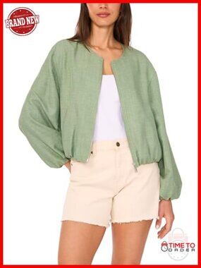 Cropped Long Sleeve Bubble Jacket with Quilted Insulation